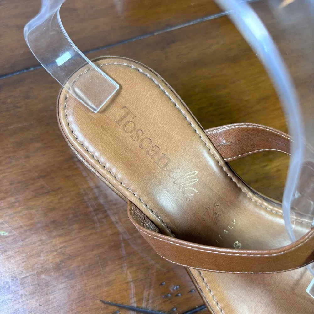 Toscanella Wedge Sandals Womens 8 Brn Leather Crystal Embellished Made in Italy